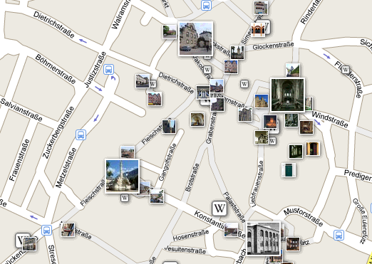 Google Maps mit Fotos und Wikipediaartikeln